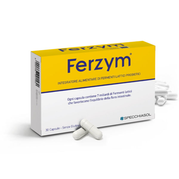 Specchiasol® Ferzym® bélflóra kapszula - nemzetközi törzsgyűjteményben letétbe helyezett probiotikum, szinergista prebiotikummal, B-vitaminokkal